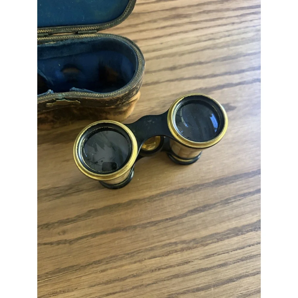Antique 1880s Lemaire Opera Glasses with Leather Case French Mother of Pearl